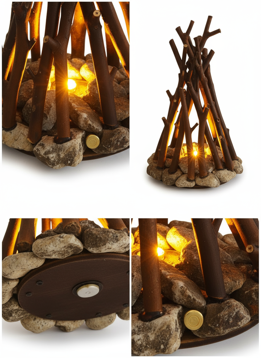Stone Branch Campfire Lamp - Rustic LED Night Light Decor