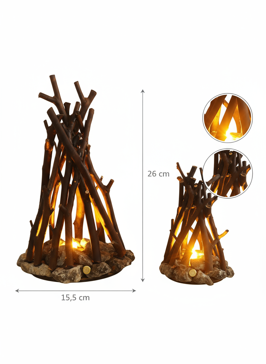 Stone Branch Campfire Lamp - Rustic LED Night Light Decor