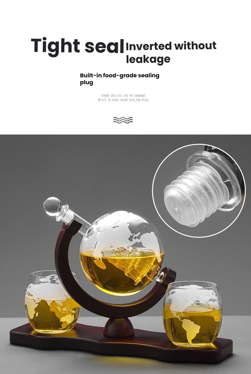 Globe Whiskey Decanter Set with Etched World Map Glasses