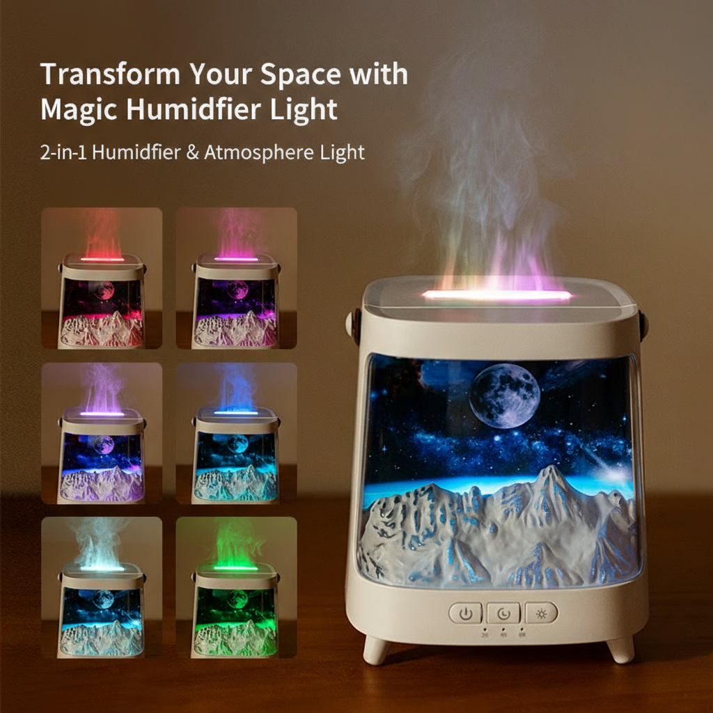 Galaxy Aromatherapy Diffuser with Simulated Flame – USB Humidifier & Color-Changing Mist Maker
