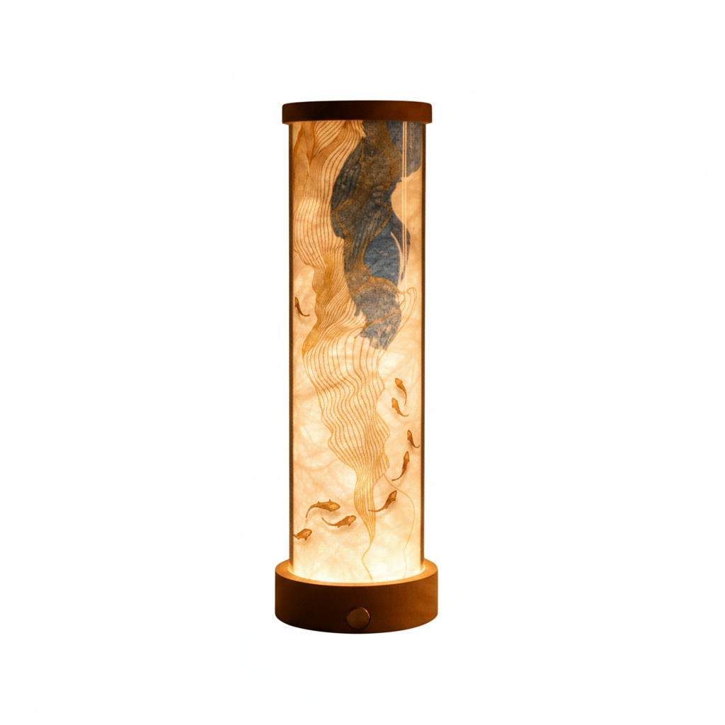 Chinese Ink Art Cylinder Night Lamp - Rechargeable LED Mood Light