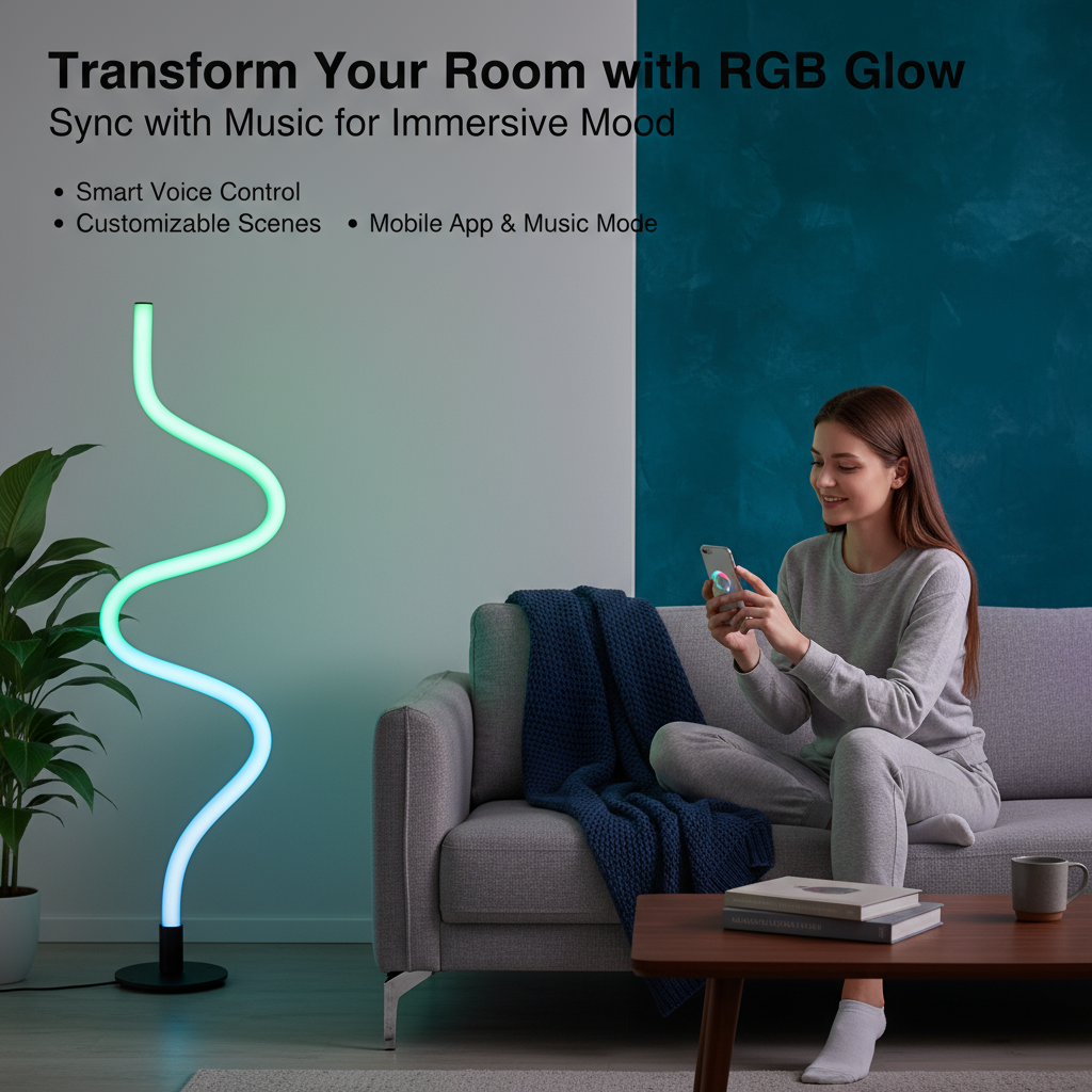 RGBIC Spiral LED Floor Lamp – DIY Shapeable 5V USB Color-Changing Corner Lamp with App & Music Sync
