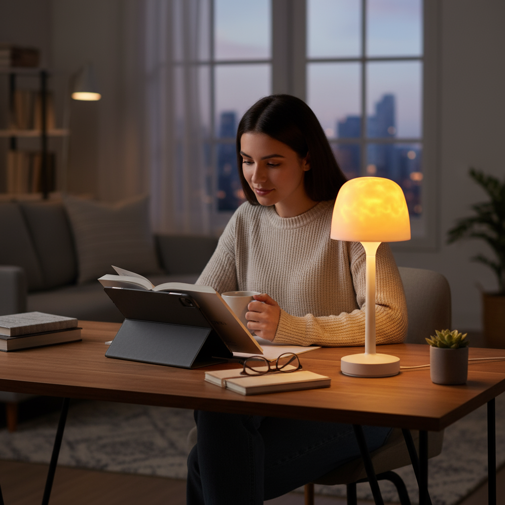 Aurora Flame Projection Desk Lamp - Rechargeable Dynamic Bedroom Night Light