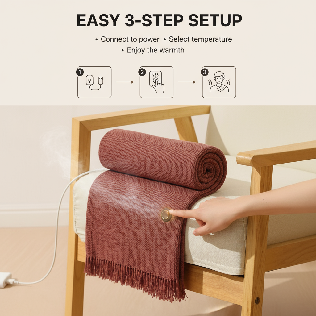 Heated Graphene Shoulder Wrap Blanket – 3-Gear USB Heated Shawl for Car, Outdoor Camping, Office & Home