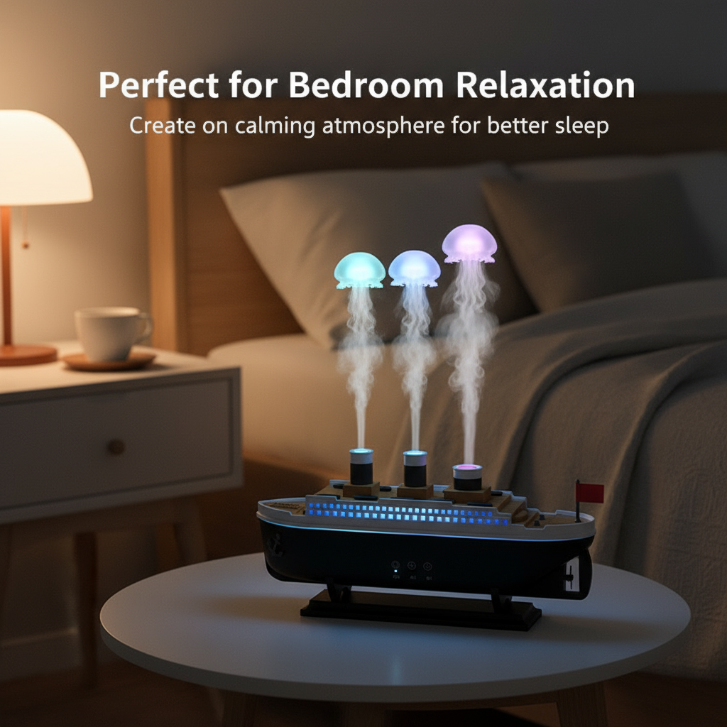 Titanic Jellyfish Aroma Diffuser – Vintage Ocean Liner Ultrasonic Humidifier with Smart Mist & RGB Lights