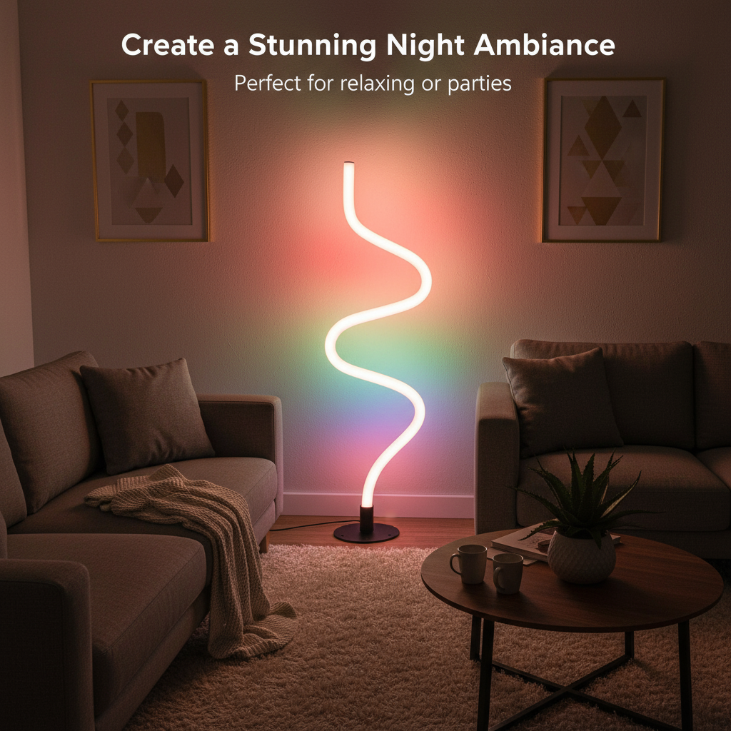 RGBIC Spiral LED Floor Lamp – DIY Shapeable 5V USB Color-Changing Corner Lamp with App & Music Sync