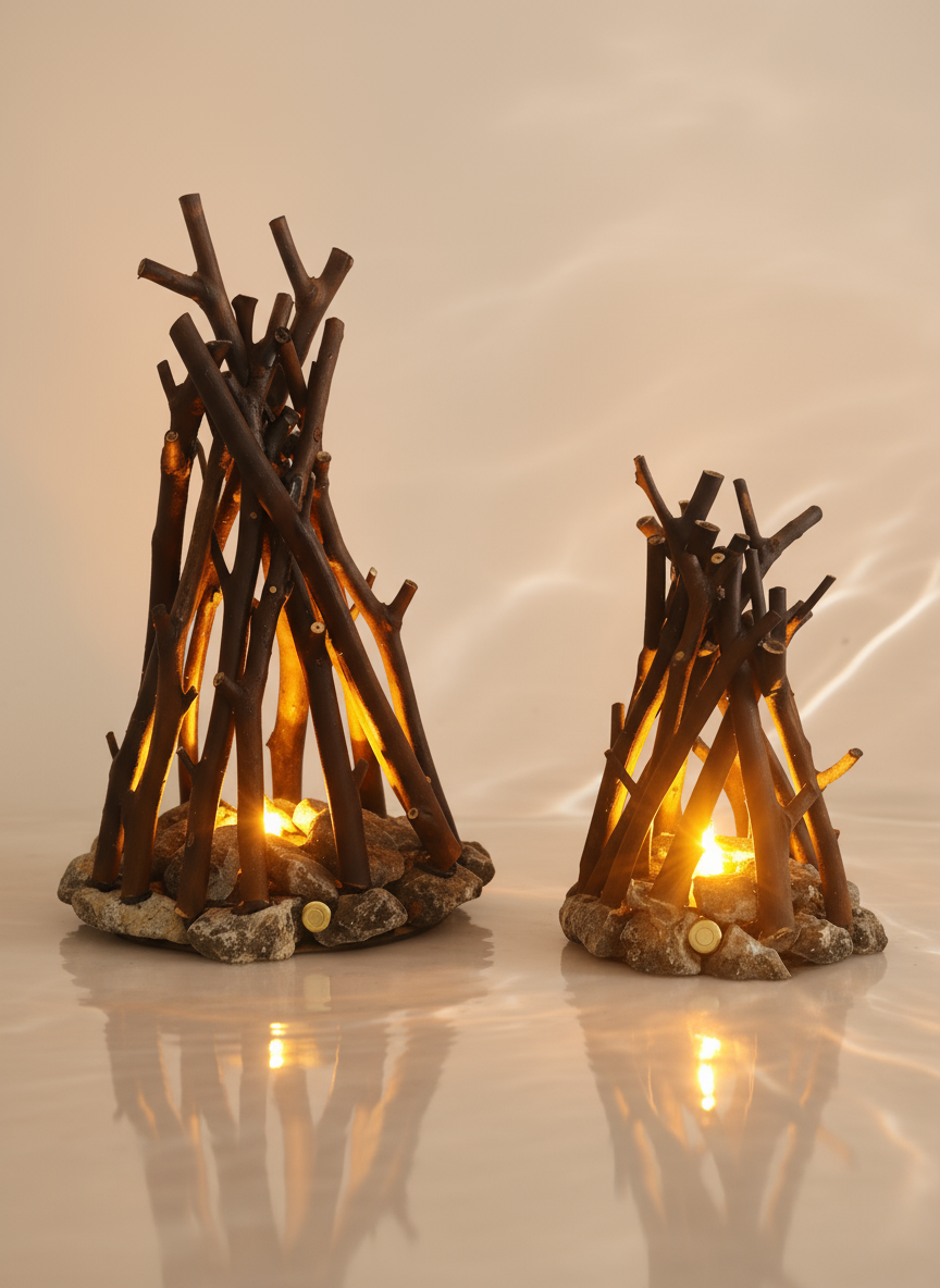 Stone Branch Campfire Lamp - Rustic LED Night Light Decor