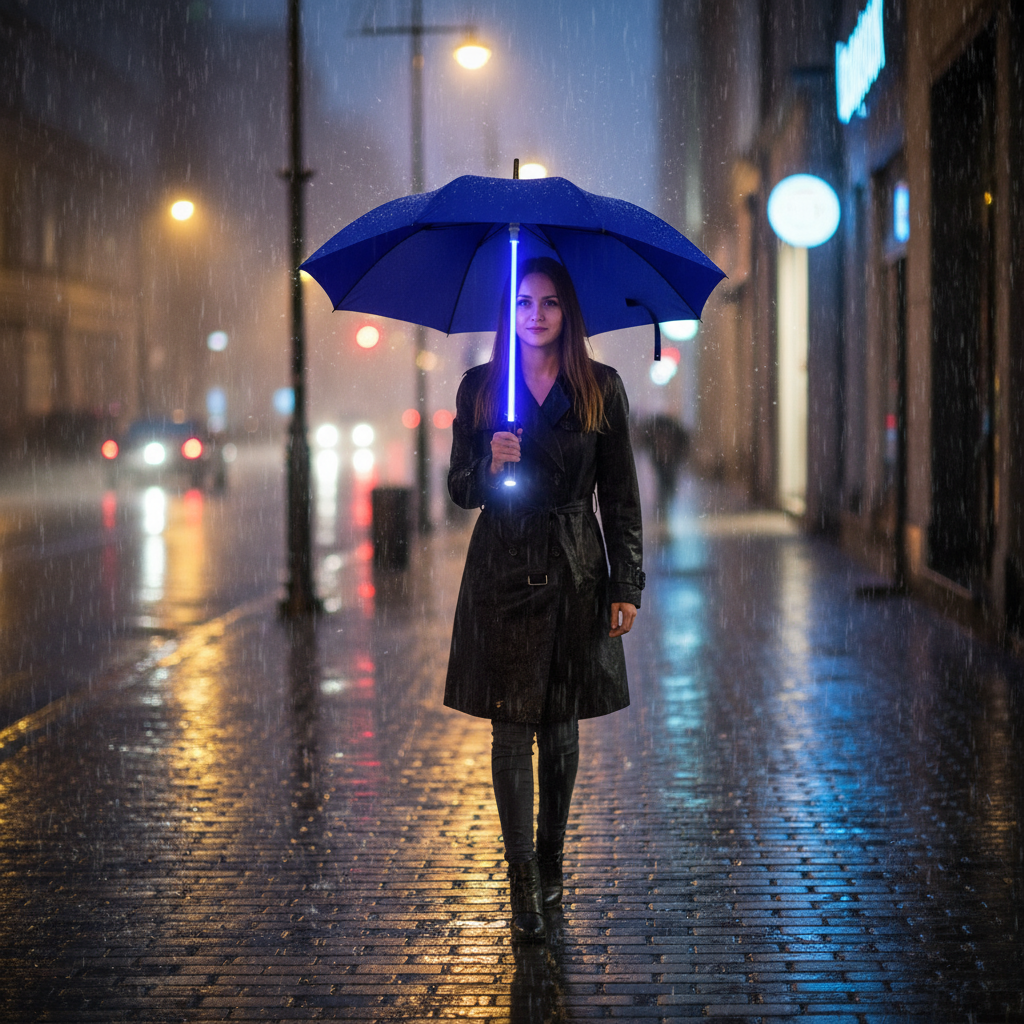 LED Illuminated Lace Umbrella - Glowing Night Safety Rain Umbrella