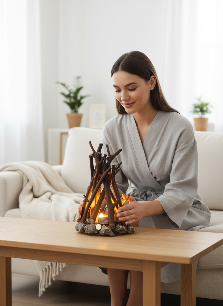 Stone Branch Campfire Lamp - Rustic LED Night Light Decor