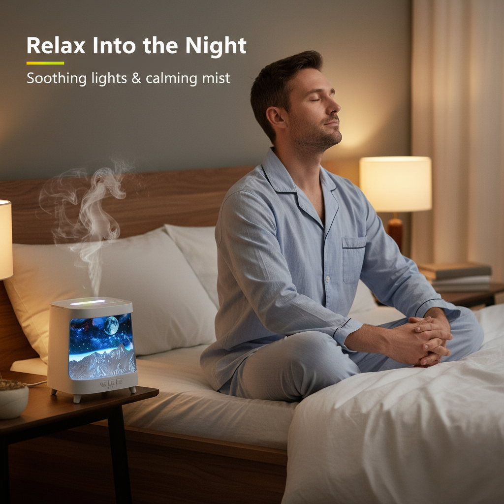 Galaxy Aromatherapy Diffuser with Simulated Flame – USB Humidifier & Color-Changing Mist Maker
