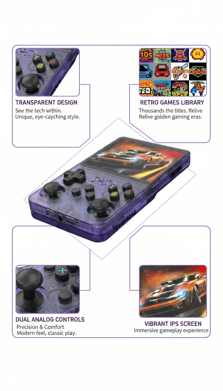 Retro Portable Handheld Game Console - Dual Joystick Emulator Player