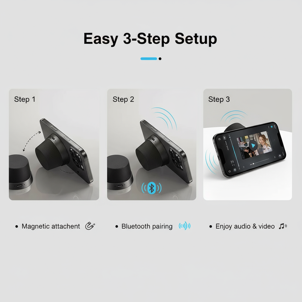 Magnetic Wireless Bluetooth Speaker with Phone Stand – Mini Portable Outdoor Waterproof Subwoofer Puck