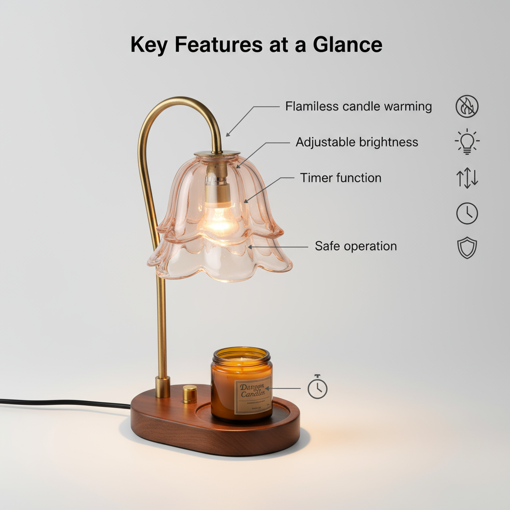 Lily of the Valley Candle Warmer Lamp – French Vintage Bellflower Wax Melter with Dimmable Halogen & Timer