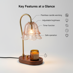 Lily of the Valley Candle Warmer Lamp – French Vintage Bellflower Wax Melter with Dimmable Halogen & Timer