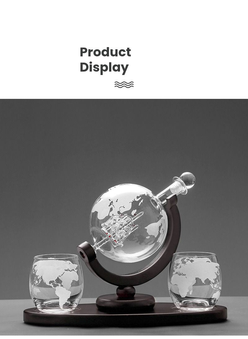 Globe Whiskey Decanter Set with Etched World Map Glasses