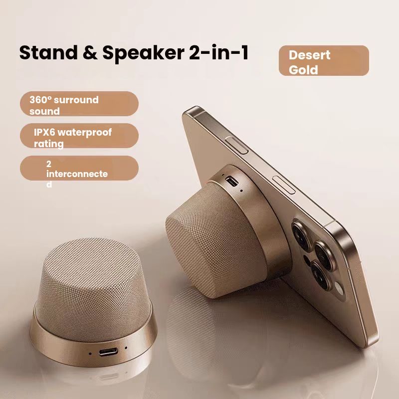 Magnetic Wireless Bluetooth Speaker with Phone Stand – Mini Portable Outdoor Waterproof Subwoofer Puck