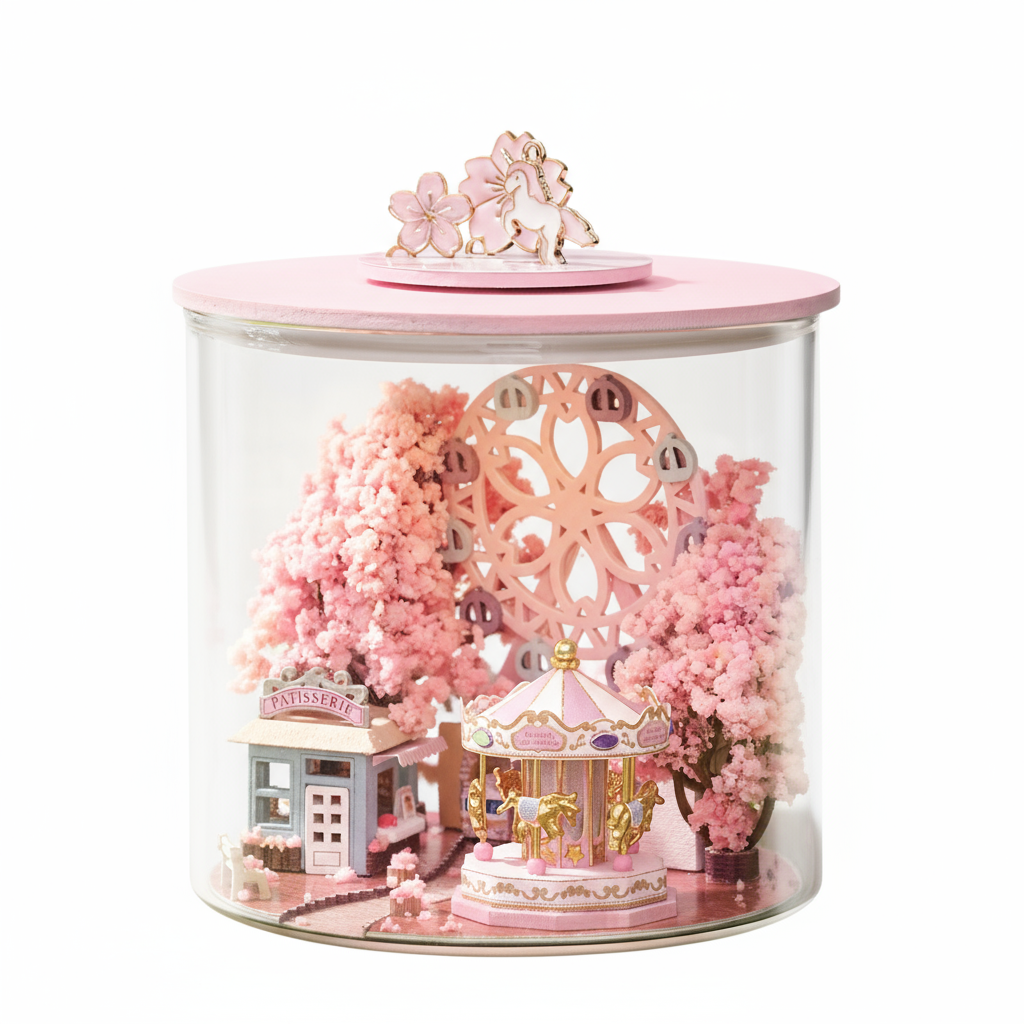 Dream Bottle DIY Miniature Magic House Kit – Enchanted Wizard's Loft & Sakura Scenery