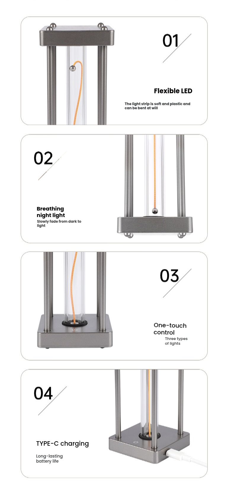 Rechargeable Square LED Night Light - Ambient Bedroom Lamp