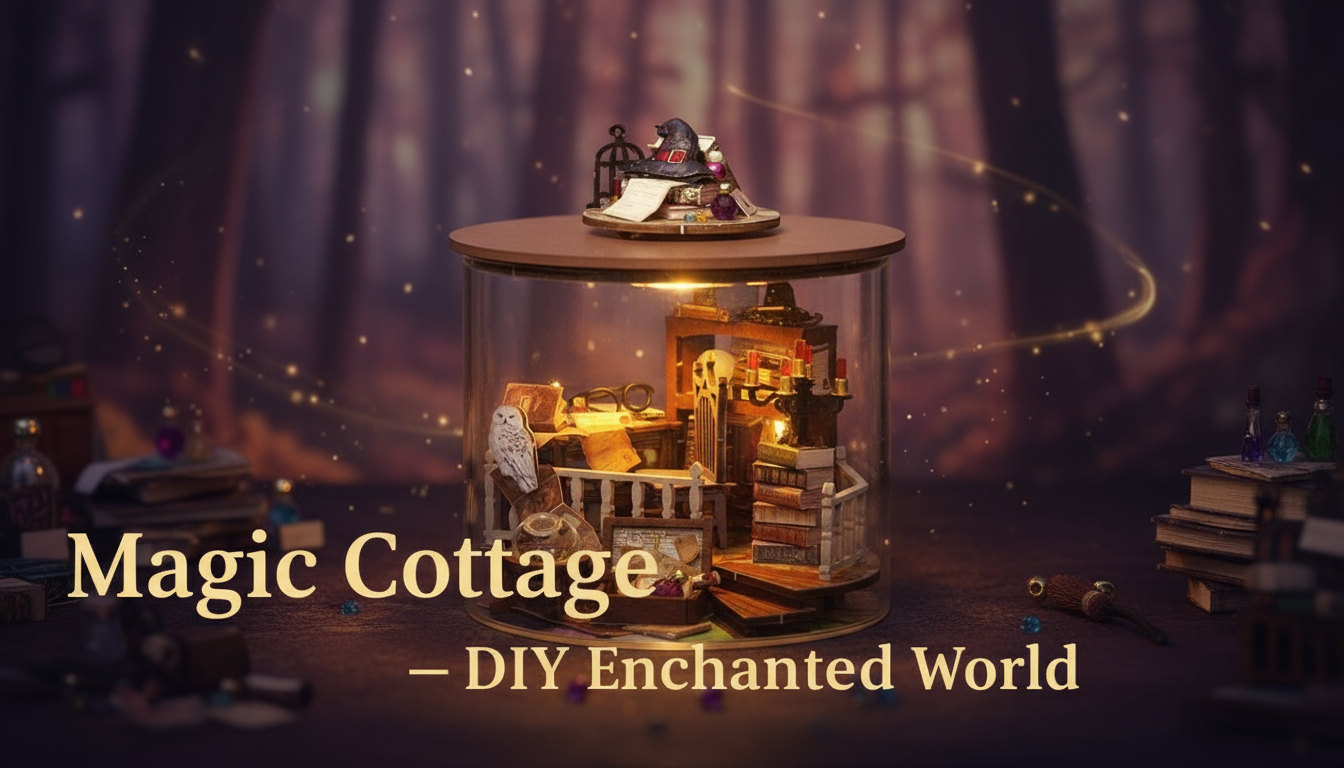 Dream Bottle DIY Miniature Magic House Kit – Enchanted Wizard's Loft & Sakura Scenery