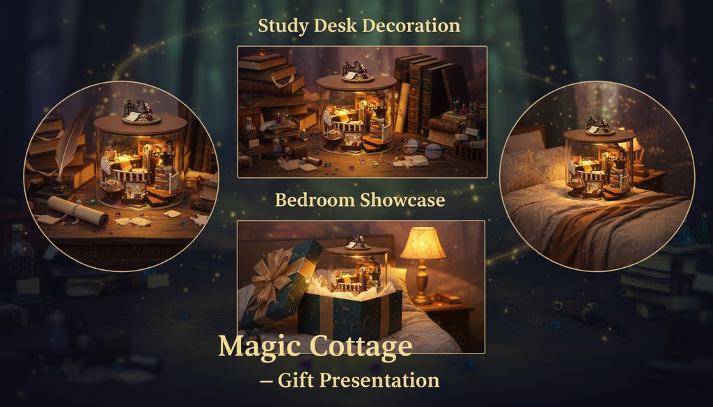 Dream Bottle DIY Miniature Magic House Kit – Enchanted Wizard's Loft & Sakura Scenery