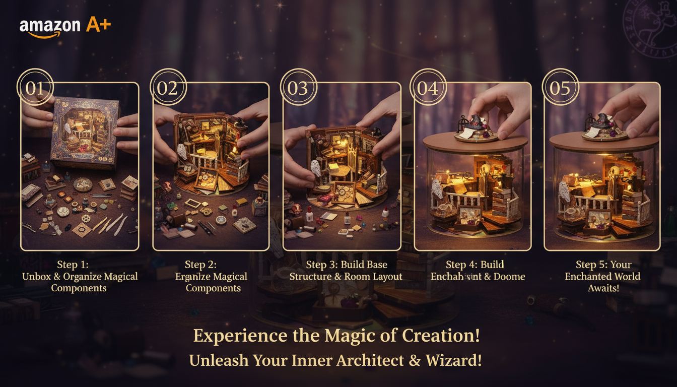 Dream Bottle DIY Miniature Magic House Kit – Enchanted Wizard's Loft & Sakura Scenery