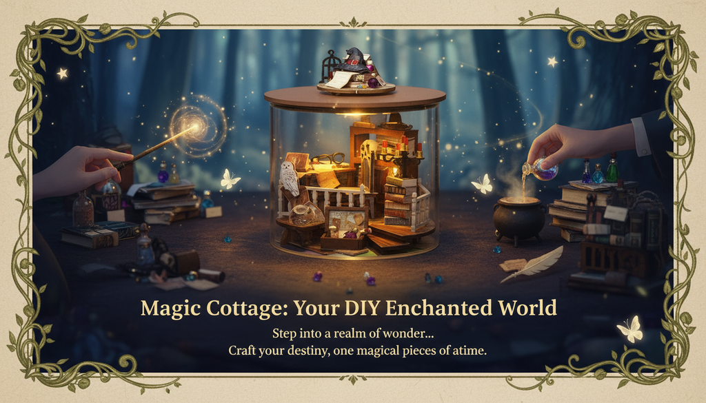 Dream Bottle DIY Miniature Magic House Kit – Enchanted Wizard's Loft & Sakura Scenery