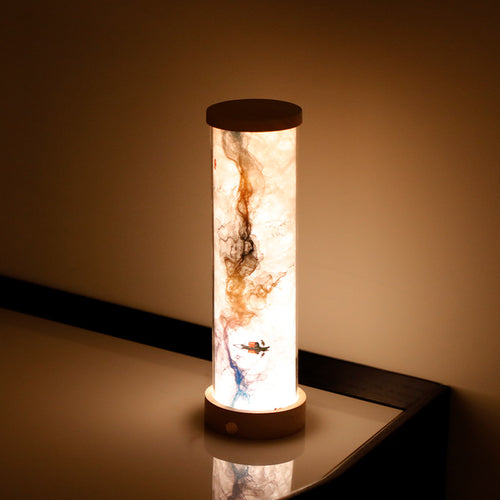 Chinese Ink Art Cylinder Night Lamp - Rechargeable LED Mood Light