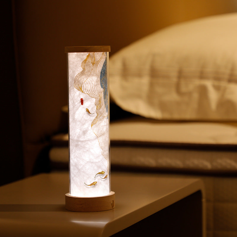 Chinese Ink Art Cylinder Night Lamp - Rechargeable LED Mood Light
