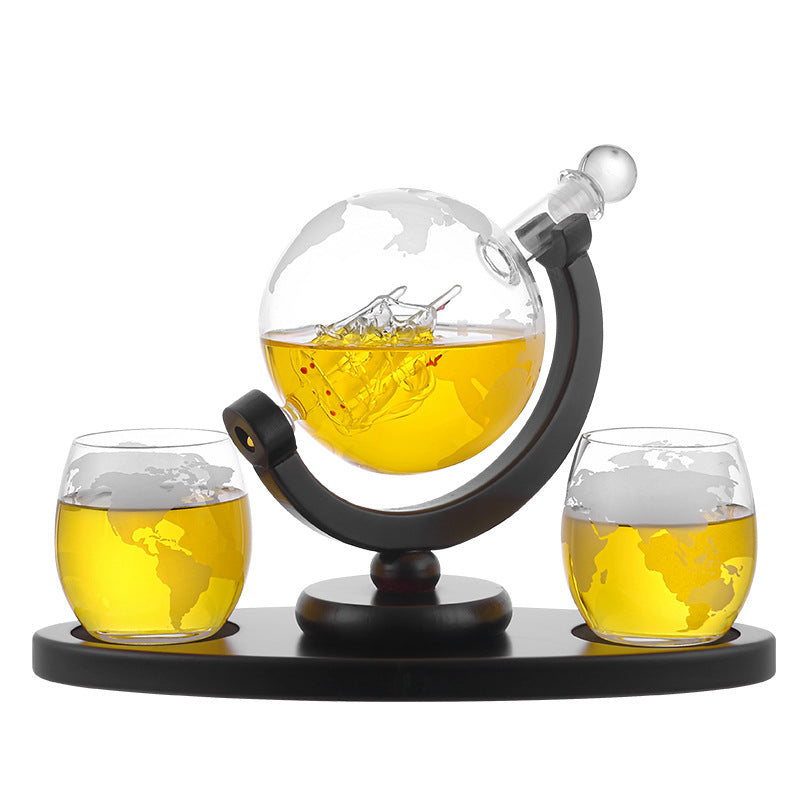 Globe Whiskey Decanter Set with Etched World Map Glasses